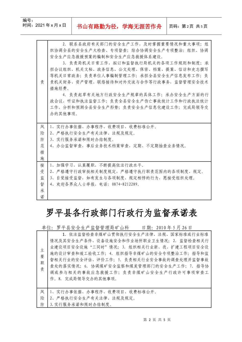 罗平县各行政部门行政行为监督承诺表_第2页