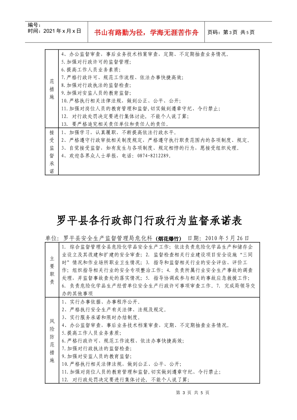 罗平县各行政部门行政行为监督承诺表_第3页