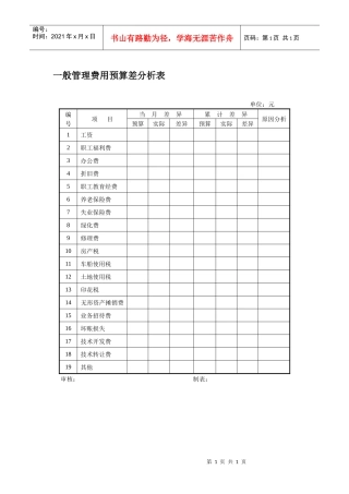 一般管理费用预算差分析表