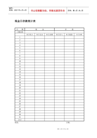 现金日存款统计表