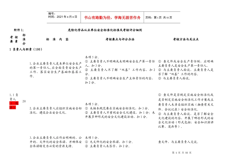 危险化学品从业单位安全标准化标准及考核评分细则_第1页