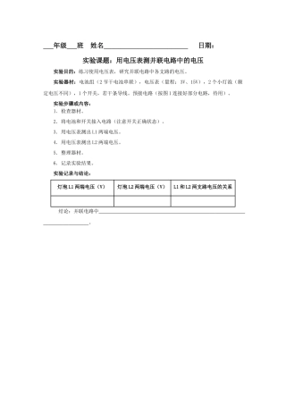 用电压表测并联电路中的电压