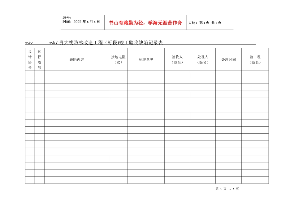 35kV贵大线防冰改造工程竣工验收缺陷记录表_第1页