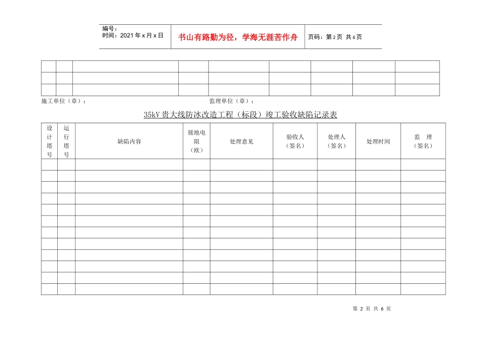 35kV贵大线防冰改造工程竣工验收缺陷记录表_第2页