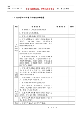 盐酸储存安全检查表