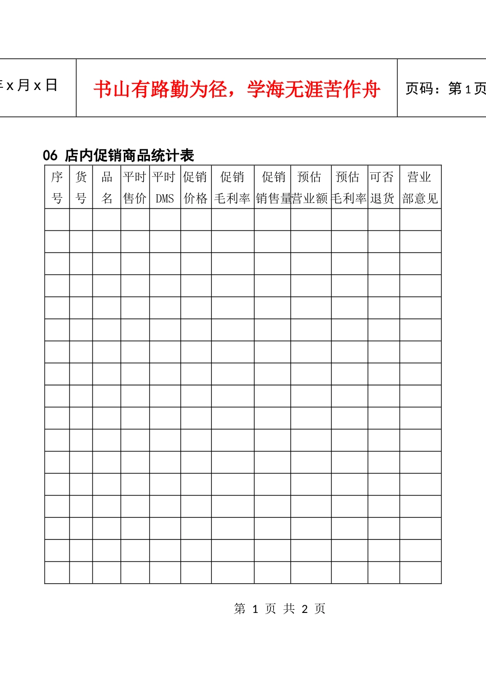 06店内促销商品统计表_第1页