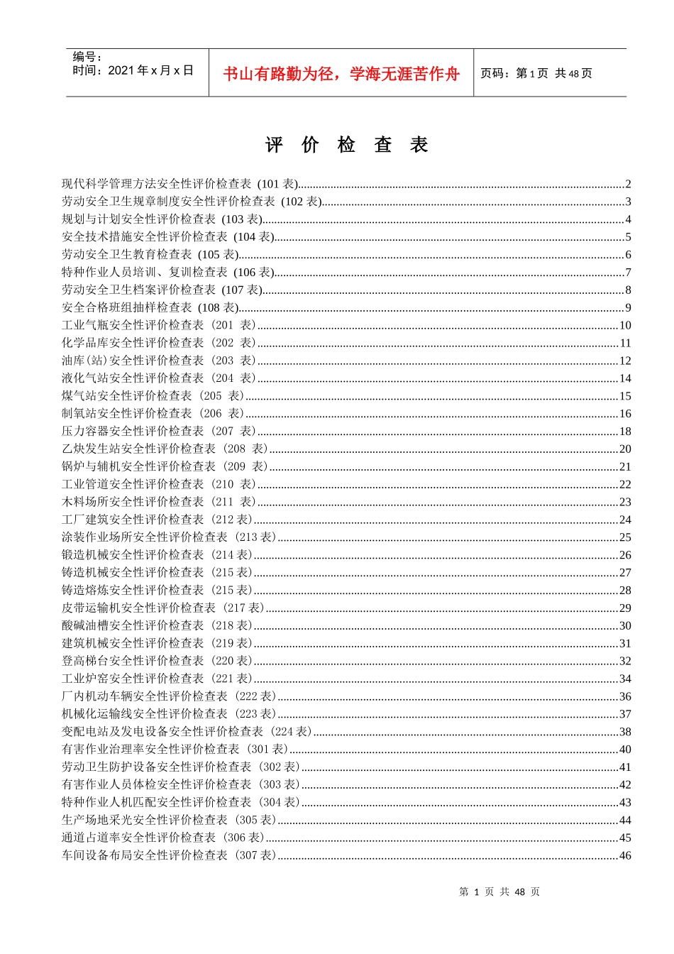 安全管理检查表大全_第1页