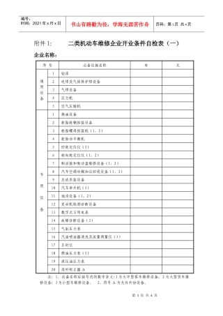 机动车维修企业开业条件自检表-附件1：二类机动车维修企