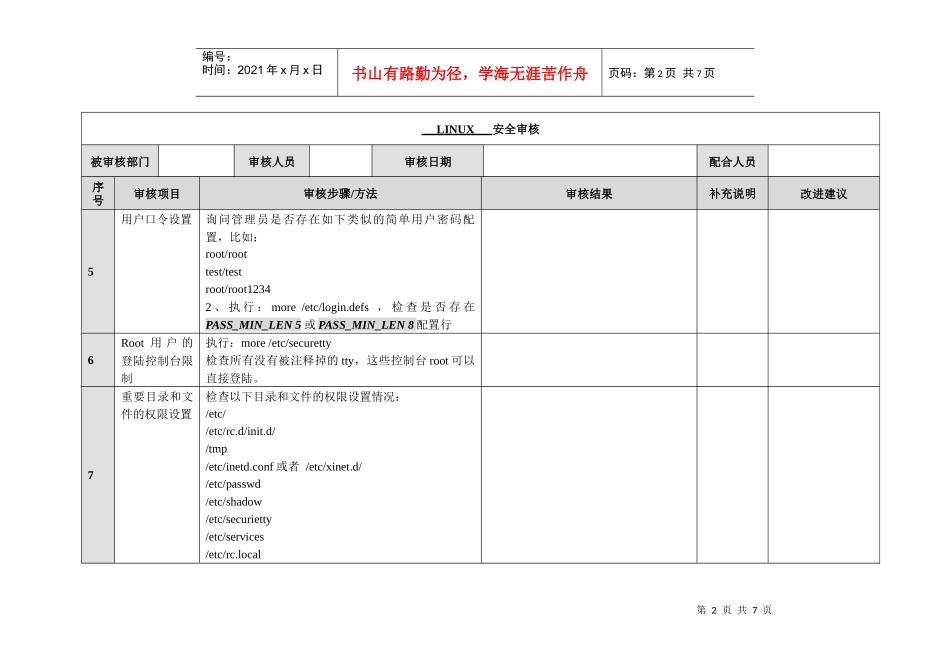 信息安全_风险评估_检查流程_操作系统安全评估检查表_Linux_第2页