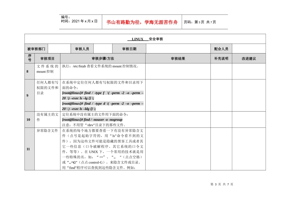 信息安全_风险评估_检查流程_操作系统安全评估检查表_Linux_第3页