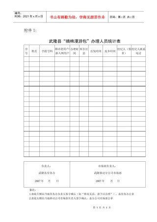 武隆县摘棉漫游包办理人员统计表