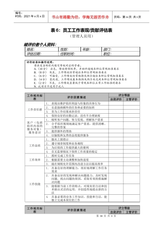 管理人员-表现&贡献评估表