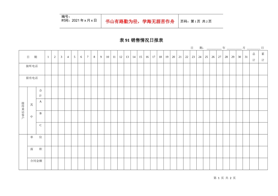 表91销售情况日报表_第1页