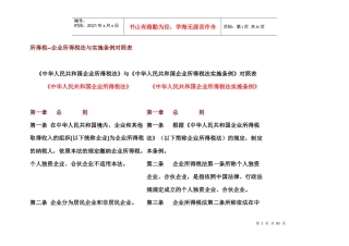 企业所得税法与实施条例对照表