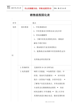 销售流程固化表