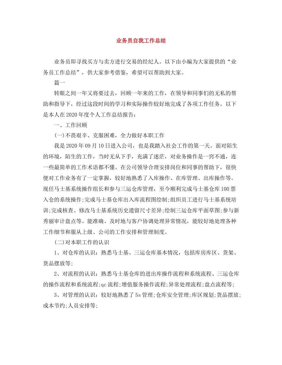 业务员自我工作总结_第1页