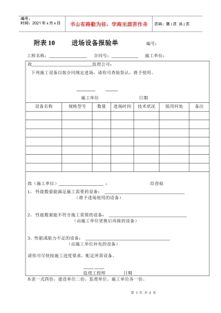 附表8 ：设备进厂验收单