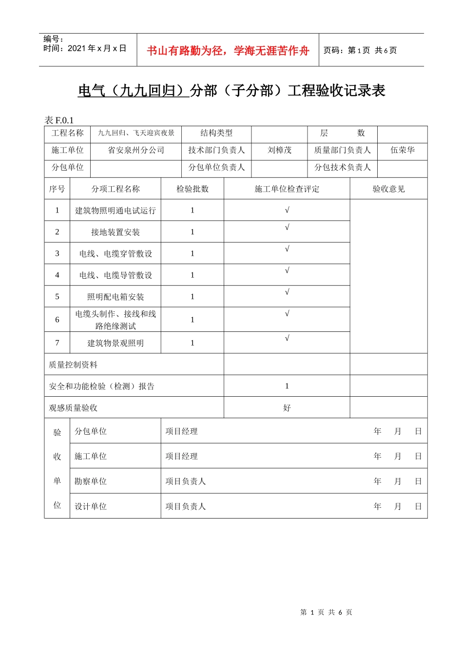 分部工程验收记录表_第1页
