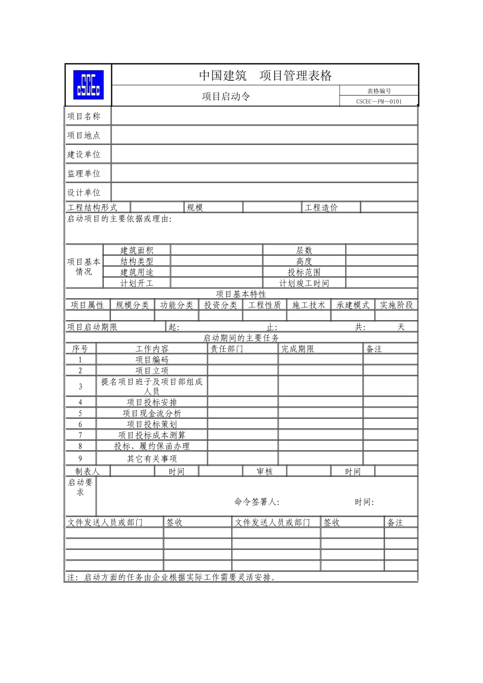 中国建筑项目管理表格_第1页