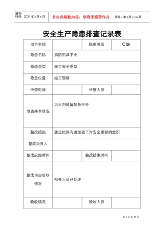 安全隐患排查记录文本表(DOC33页)