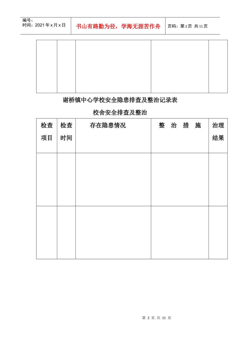XX中心学校安全隐患排查及整治记录表1_第2页