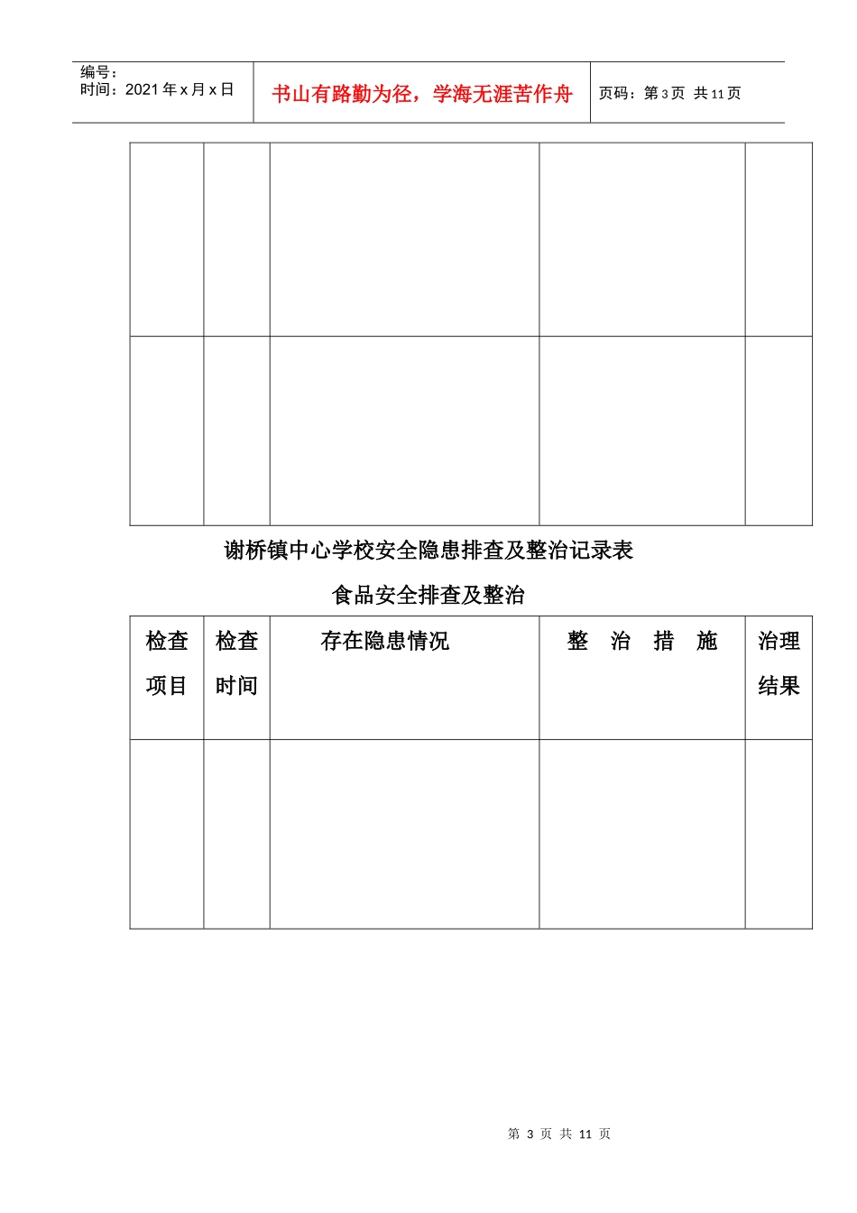 XX中心学校安全隐患排查及整治记录表1_第3页