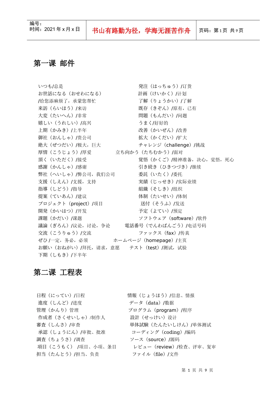软件工程师日语词汇表_第1页