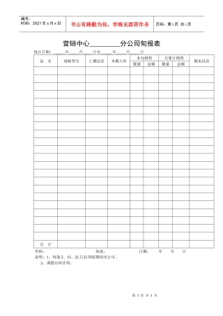 营销中心分公司旬报表