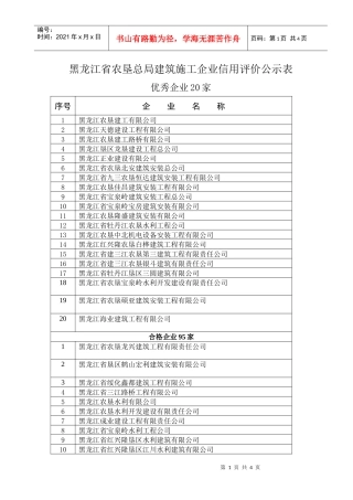 黑龙江省农垦总局建筑施工企业信用评价公示表