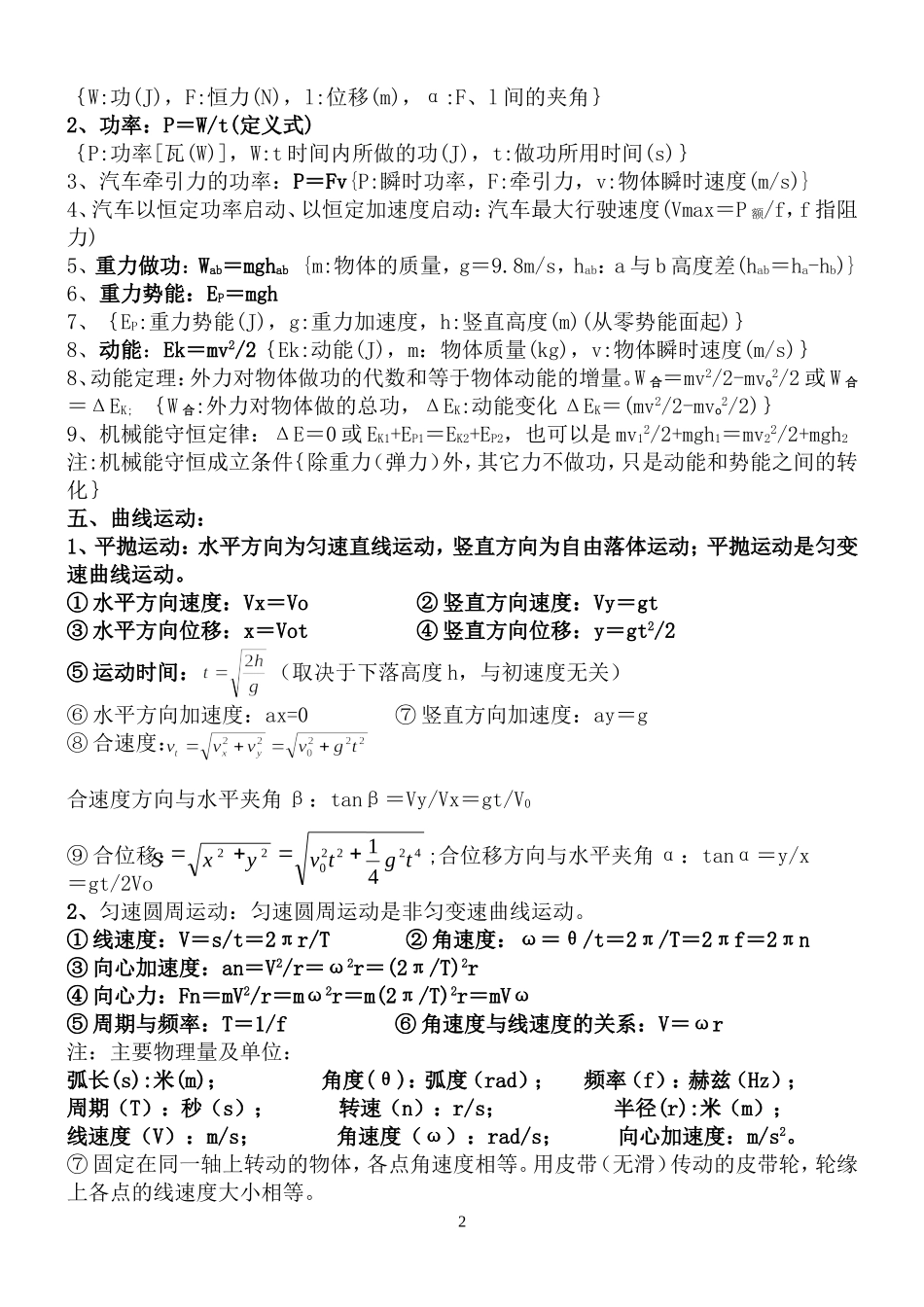 高中物理合格考公式总结_第2页