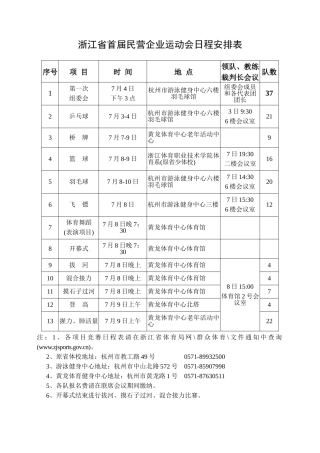 浙江省首届民营企业运动会日程安排表