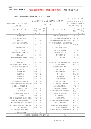 大中型工业企业科技活动情况（B107－2）表样