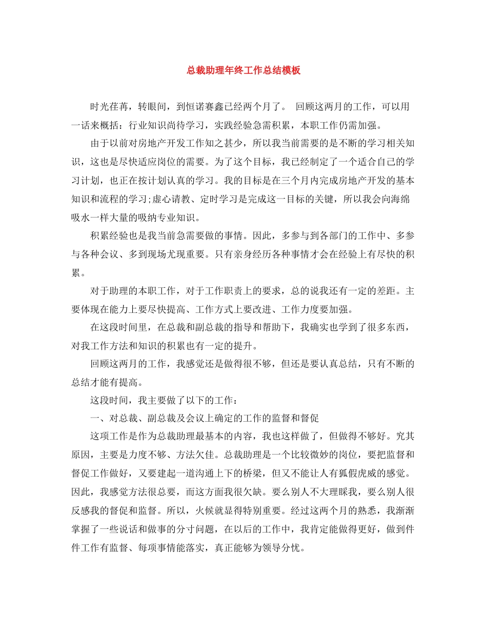 总裁助理年终工作总结模板_第1页
