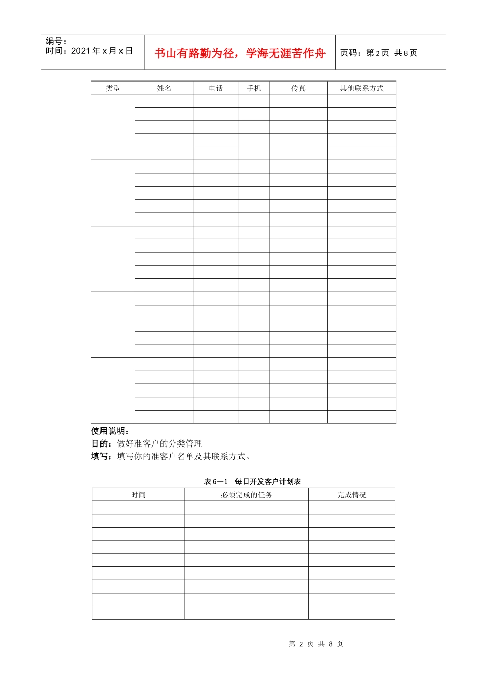 【经营管理】銷售人員專業技能訓練整體解決方案工具表單_第2页