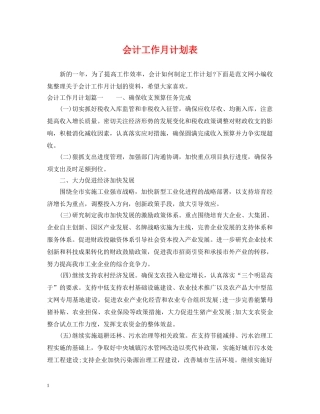会计工作月计划表 