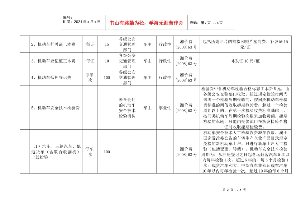 公安交警系统行政事业性收费项目和标准表_第2页