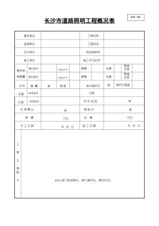 某某市道路照明工程概况表
