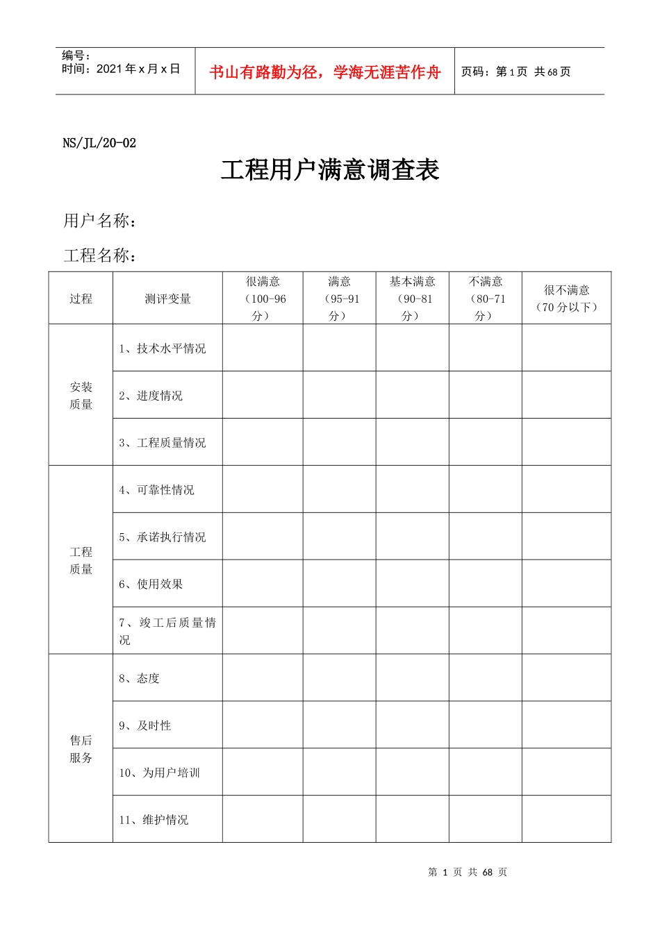 工程用户满意调查表_第1页