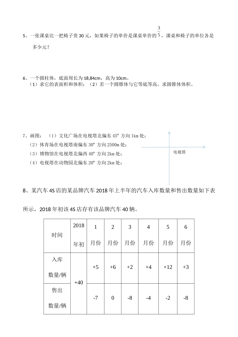 2019上学期六年级基本运算复习卷（2）_第2页