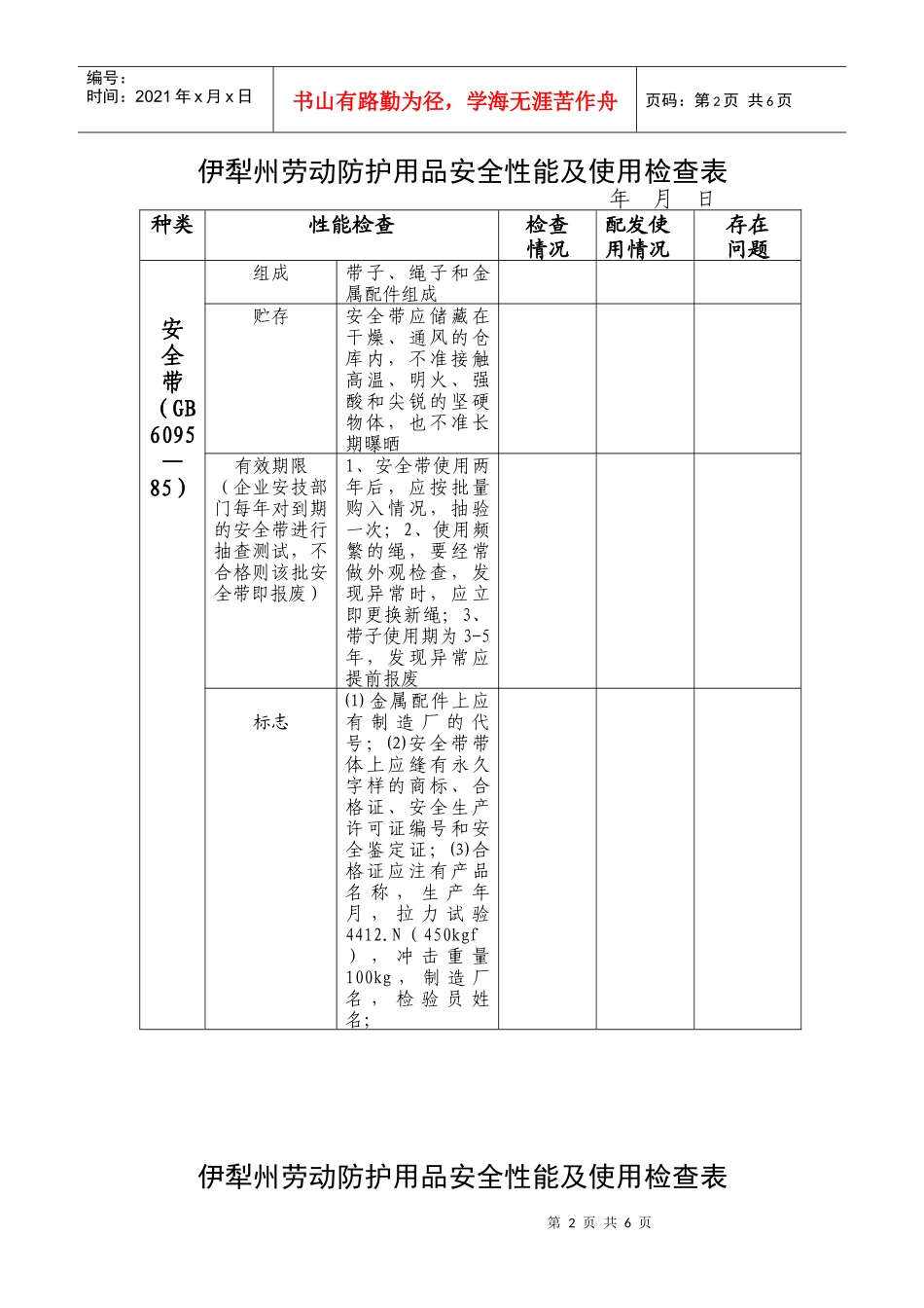 伊犁州劳动防护用品安全性能及使用检查表_第2页