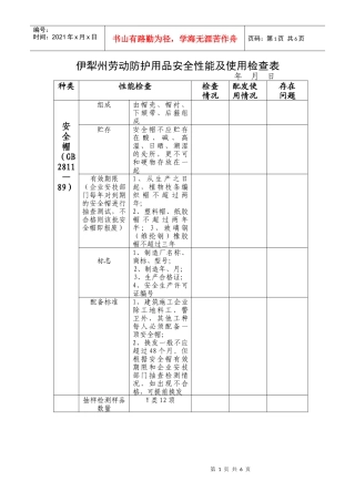 伊犁州劳动防护用品安全性能及使用检查表