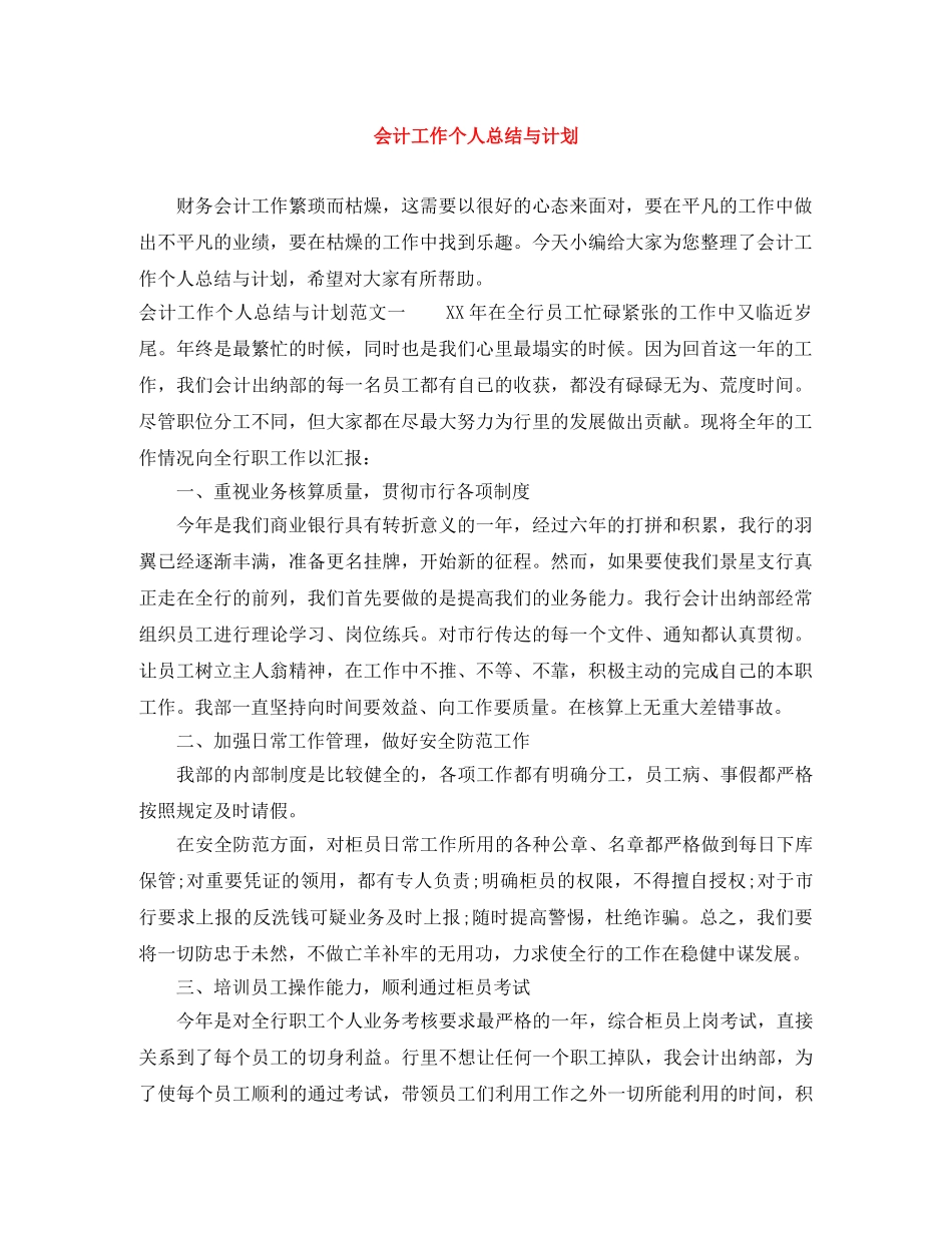 会计工作个人总结与计划 _第1页