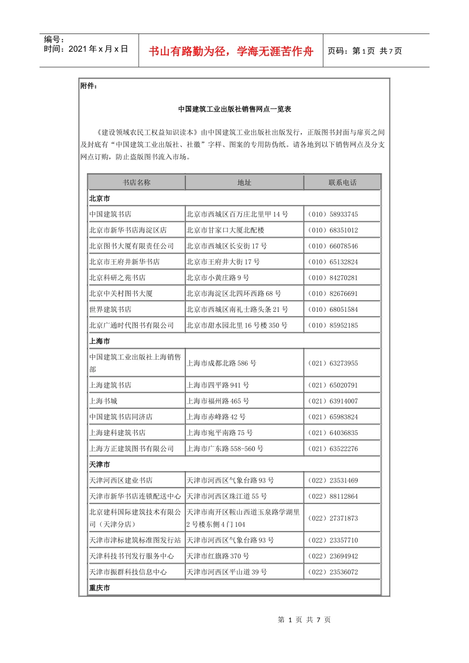 中国建筑工业出版社销售网点一览表_第1页