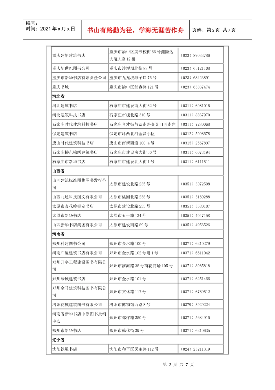 中国建筑工业出版社销售网点一览表_第2页