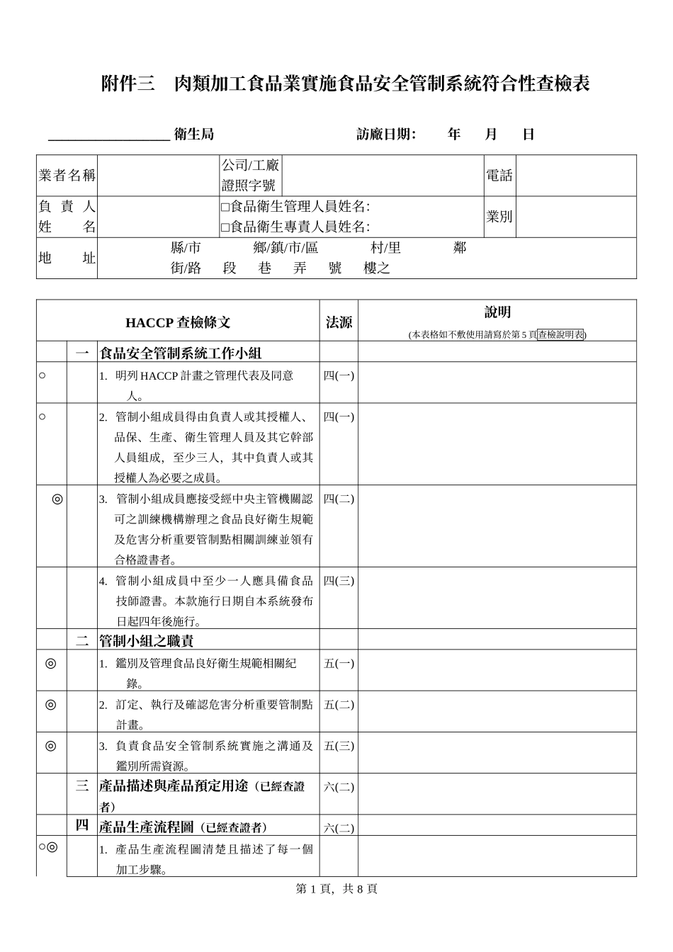 食品业实施食品安全管制系统符合性查检表_第1页