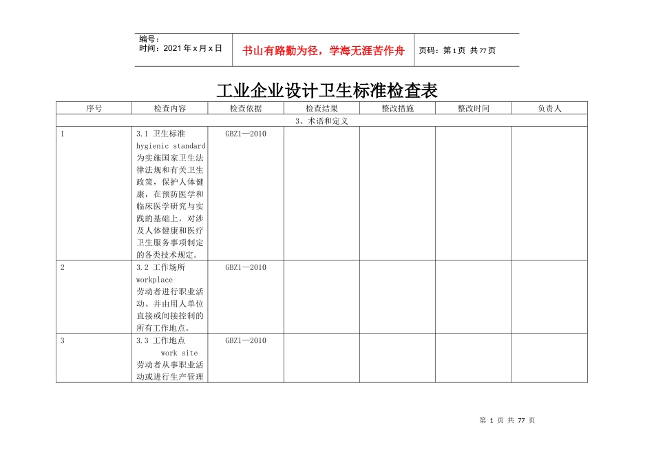工业企业设计卫生标准检查表_第1页