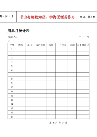 用品月统计表