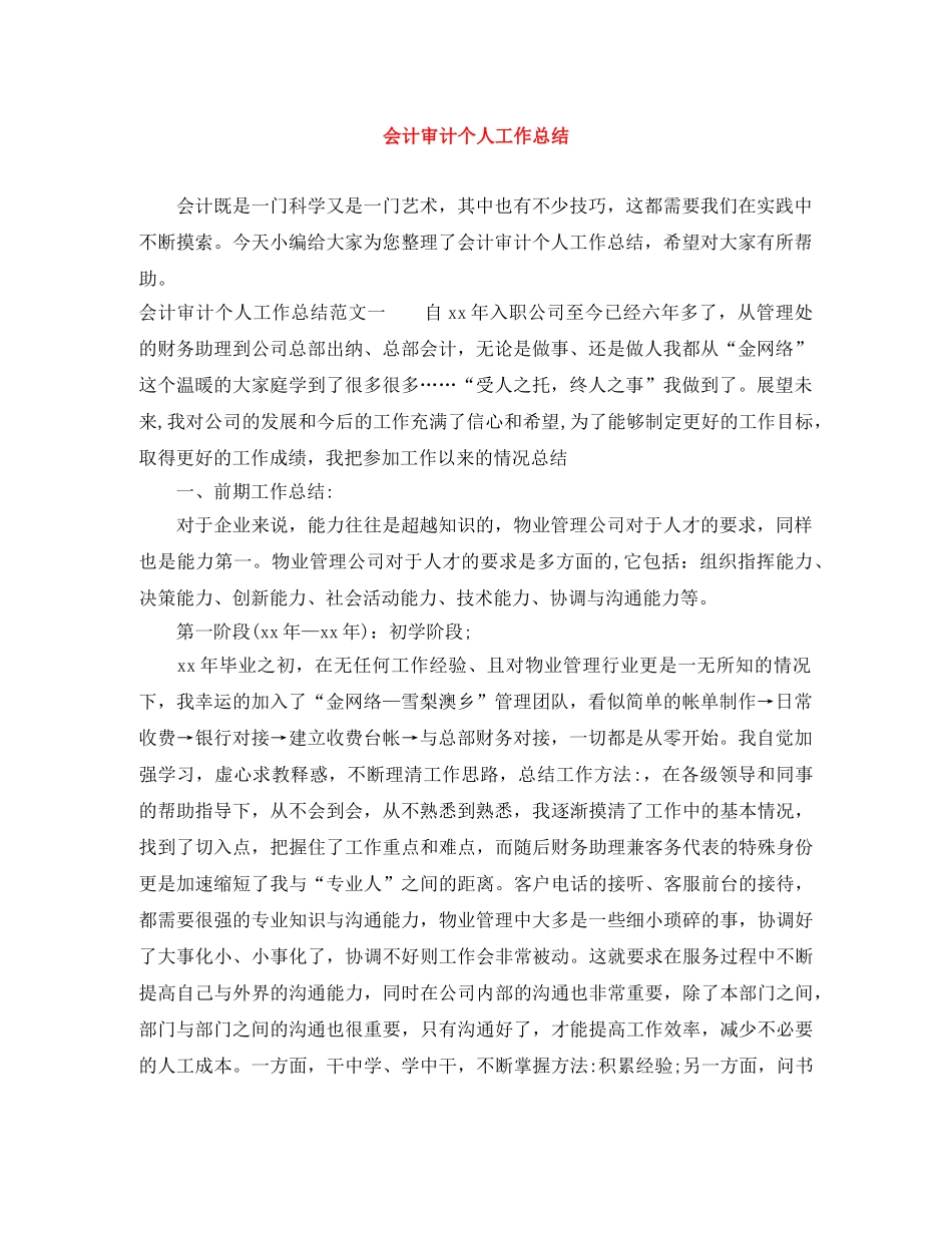 会计审计个人工作总结 _第1页