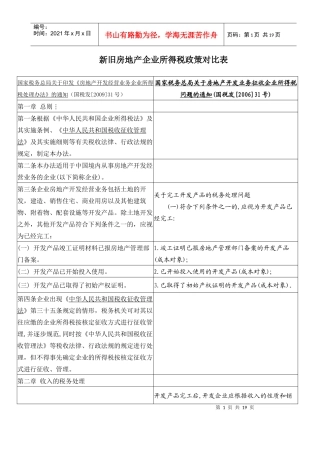 新旧房地产企业所得税政策对比表