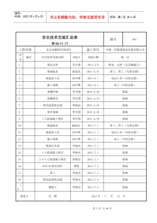 安全技术交底汇总表